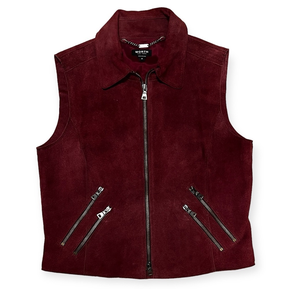 Worth Red/Burgundy 100% Genuine Leather Suede Vest- Size 8